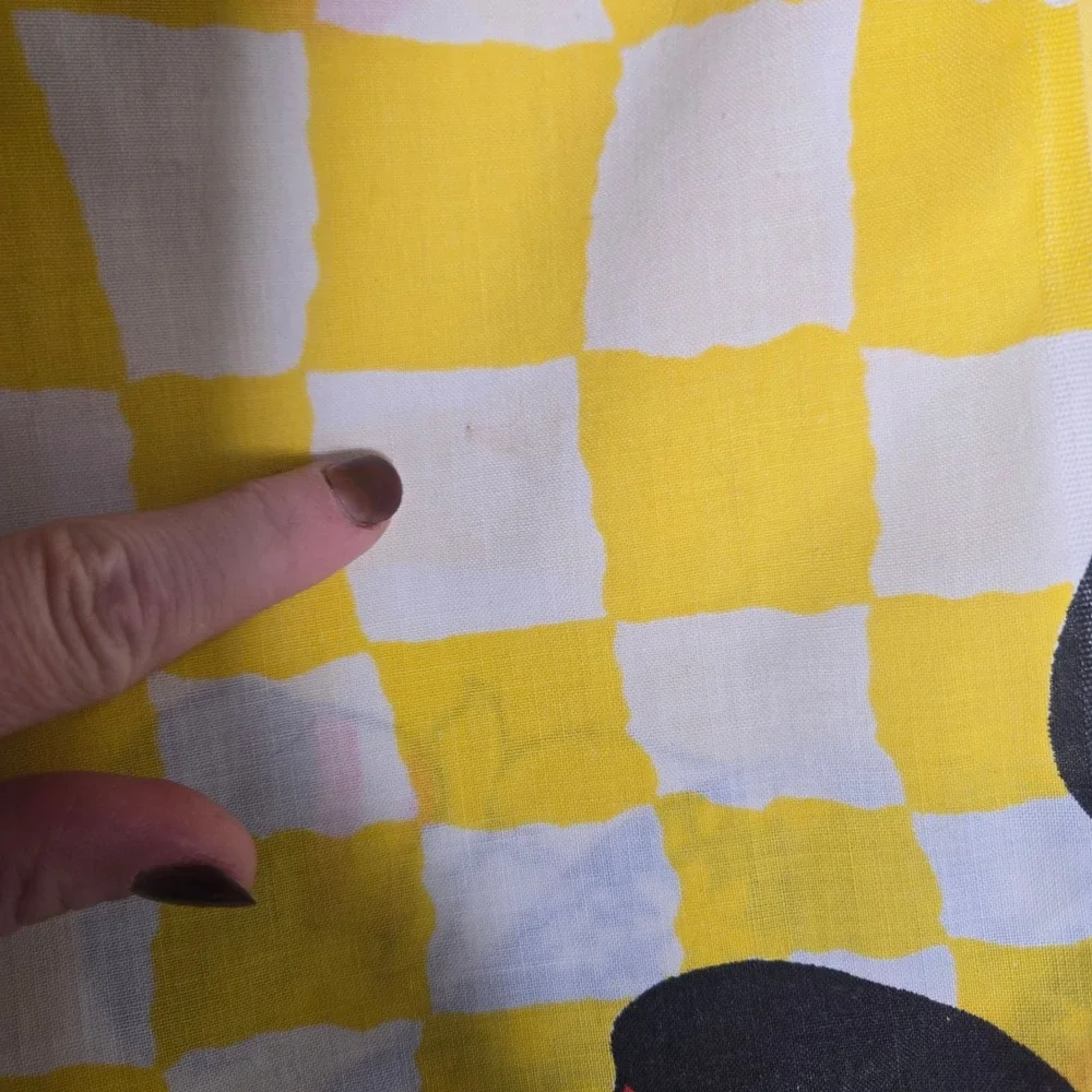 Vtg Bobbs-Merrill Raggedy Ann Andy Queen Flat Sheet Yellow Checkerboard 65x94